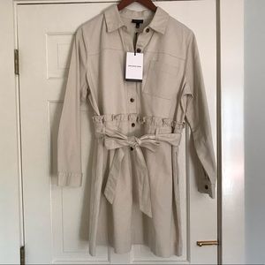 Brand New Long-Sleeve Belted Shirt Dress with Ruffle Detail